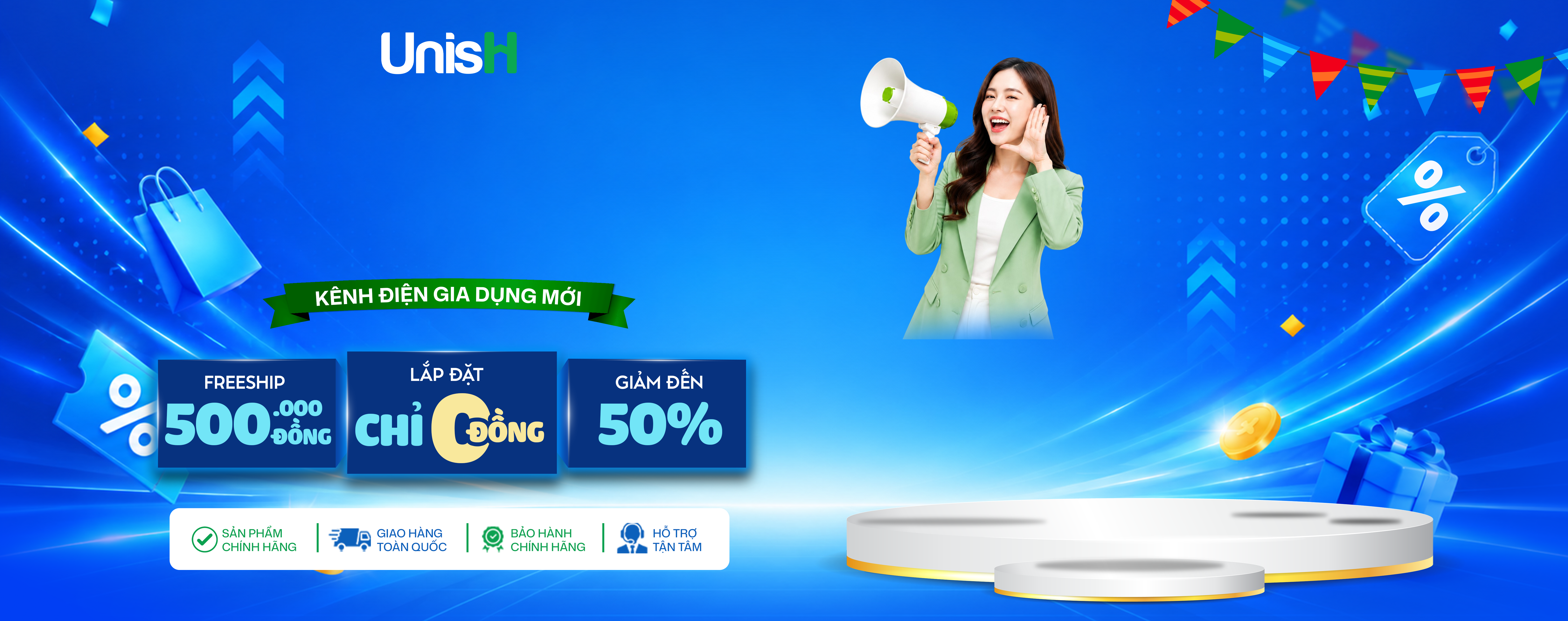 Tưng bừng khai trương UnisH - Freeship 500.000 đồng, lắp đặt 0 đồng, giảm đến 50%